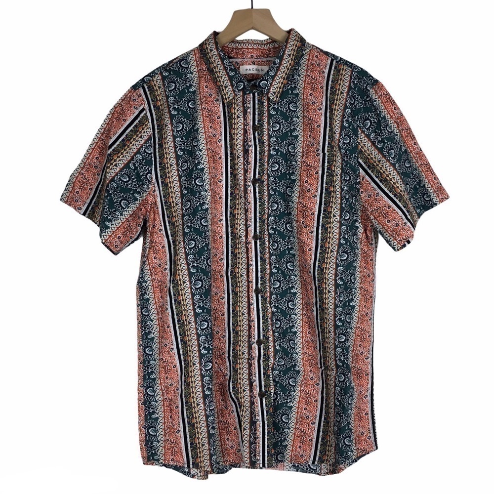 PACSUN Shirt Button Up Short Sleeve Floral Tribal Casual Luau Surf Size Large